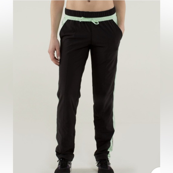 Lululemon Athletica Run Bandit Black and Mint Track Pants - Picture 2 of 14